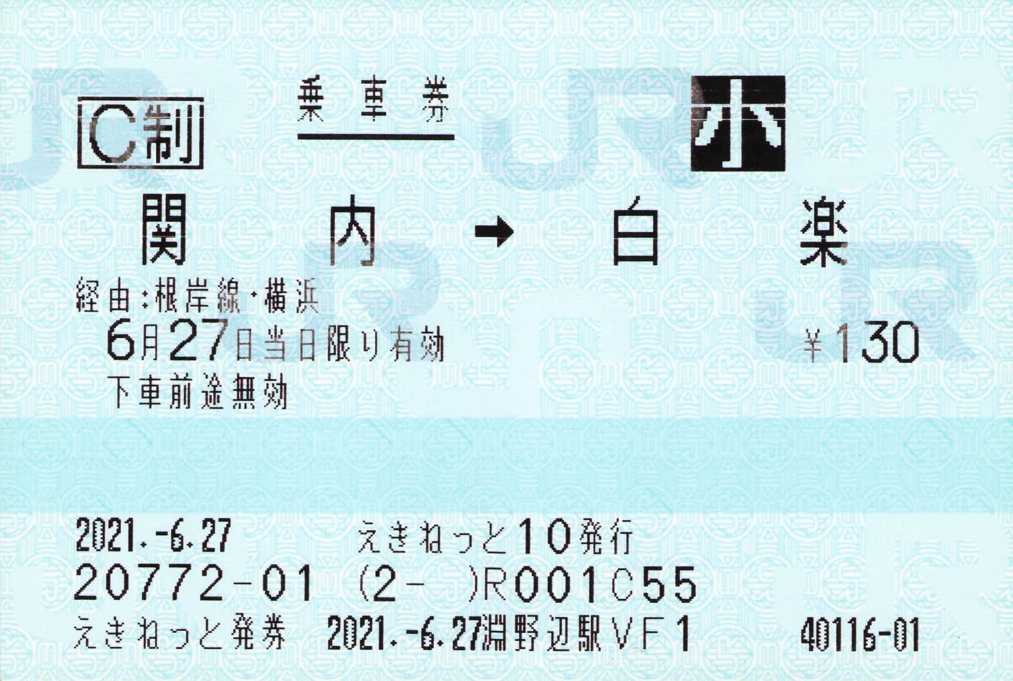 【えきねっと10　淵野辺駅VF1】片道乗車券